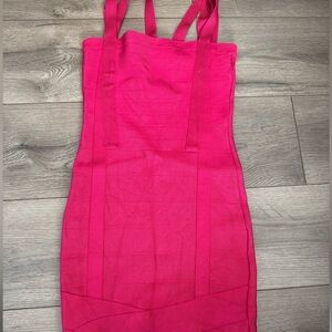 Hot pink Bebe strappy bandage dress